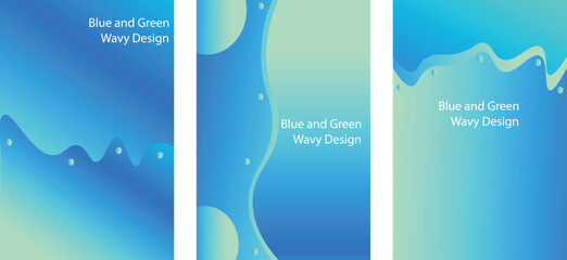 Collection Of Abstract Fluid Gradient Background Set. Blue and Green Wavy Liquid Design.