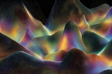 Colorful abstract landscape with vibrant peaks and valleys, evoking a sense of wonder