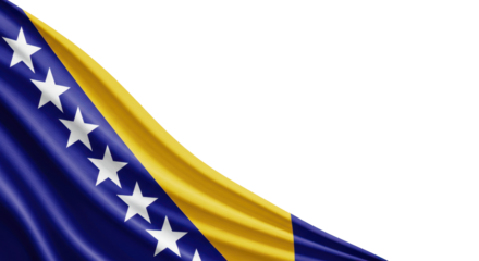 Rippling bosnian flag in a corner isolated on transparent background, png