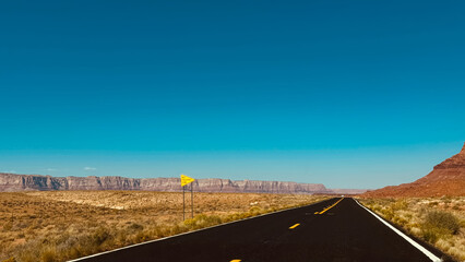 Road way landscape views with road sign NO PASSING ZONE in USA