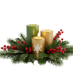 christmas decoration with candle and holly