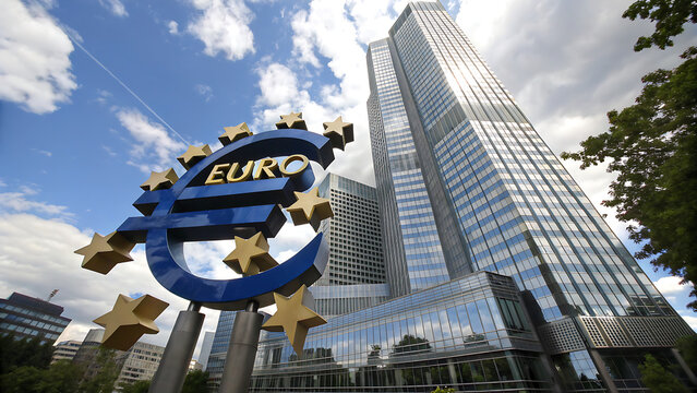 European Central Bank Building with Euro Symbol in Frankfurt, Germany