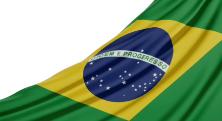 A waving brazilian flag isolated on transparent background, png