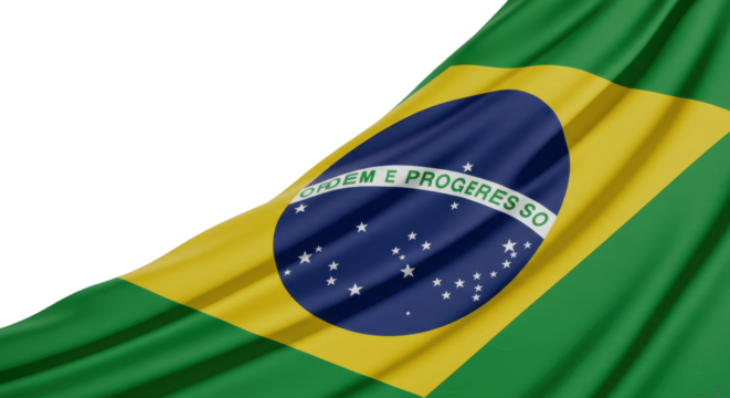 A waving brazilian flag isolated on transparent background, png