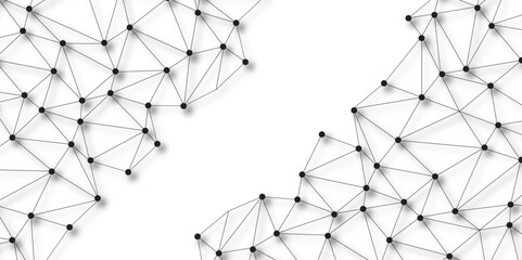 Technology abstract white digital background of connected dot with black line .many squares and rectangle shapes .Internet connection network high digital technology with connecting points and