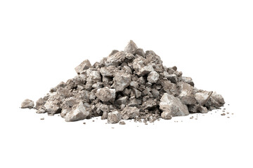 Pile of rubble and broken concrete isolated on white or transparent png
