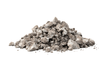 Pile of rubble and broken concrete isolated on white or transparent png