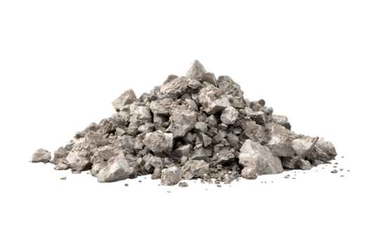 Pile of rubble and broken concrete isolated on white or transparent png