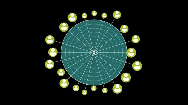 Abstract network of connections with icons over geometric shape ob black background. science, biometric data, connections and technology.