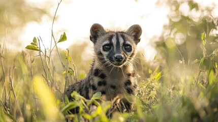 African Genet Kitten Sunset Grass.