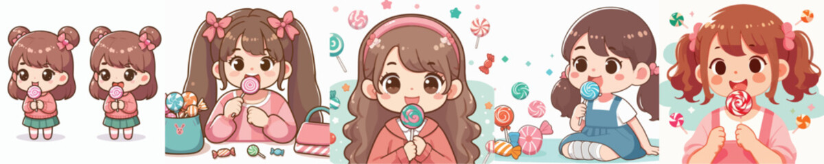 vector of a girl eating a lollipop