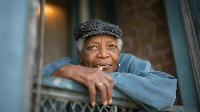 1_Elderly woman playing harmonica on porch with soulful expression