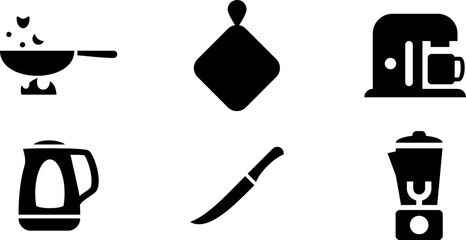Modern Rounded Filled Kitchen Utensils Icon Set