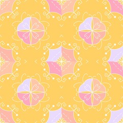 Colorful Pastel Tile Seamless Pattern with Floral Abstract Design