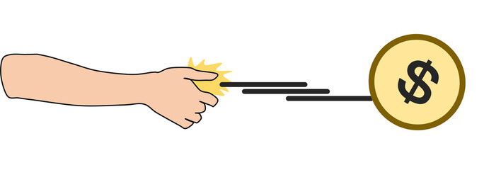 持っているコインをはじくグラフィック素材イラスト