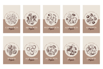 Organic nuts labels template vector
