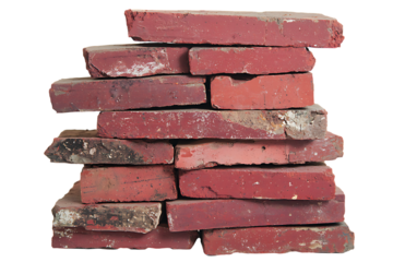 Stack of old red bricks isolated on white or transparent png