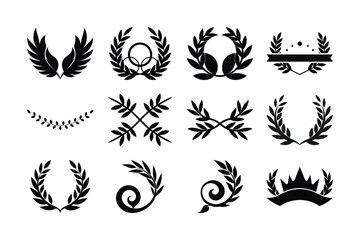 Obraz premium Vector set of tribal tattoo designs with floral and leaf elements, perfect for decoration or as a symbol of nature in black silhouette art style