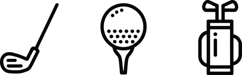 Golf Equipment Icons Featuring Golf Clubs, Tee, and Golf Bag