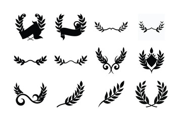 Set of black vector bird silhouettes for tattoo design and floral illustration
