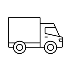 A vector icon of a delivery truck, representing cargo transportation and logistics, created in line style with editable stroke