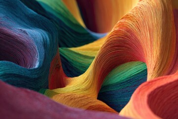Vibrant abstract waves of colored fibers intertwining, creating a mesmerizing visual flow