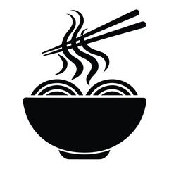 Steaming noodles in a bowl with chopsticks appear inviting in this simple black icon