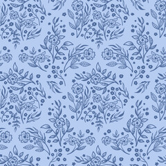 Damask floral hand drawn seamless pattern. simple meadow flower botanical texture for rustic textile