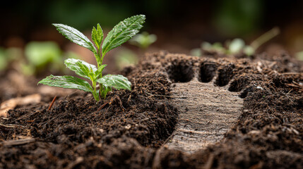 Footprint in the soil next to a sprouting plant, symbolizing environmental preservation and Earth Day