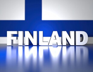 Finland flag with 3d text reflection on shiny surface
