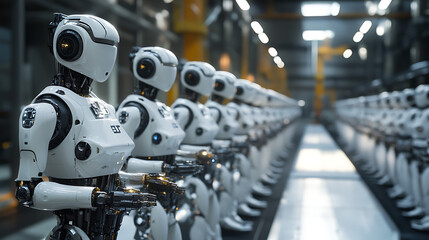 Fototapeta premium A futuristic factory with robots working in perfect synchronization (1)