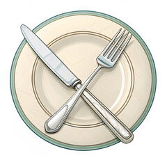  Round dining plate with knife and fork on Transparent Background