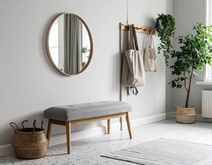 Modern luxury living room interior with wooden furniture, classic decor, and a cozy sofa