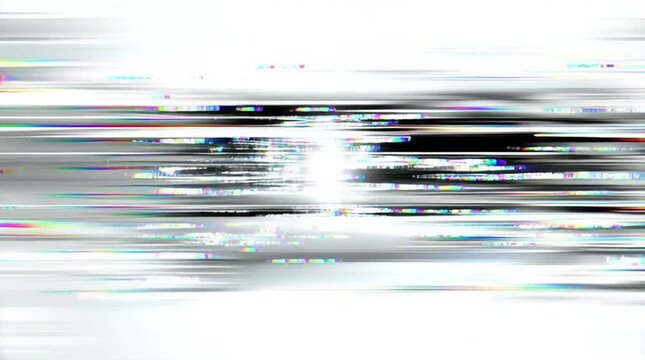 Bold and chaotic abstract motion of glitching light flashes, simulating a rapid data burst or interface scan on a clean white background.

