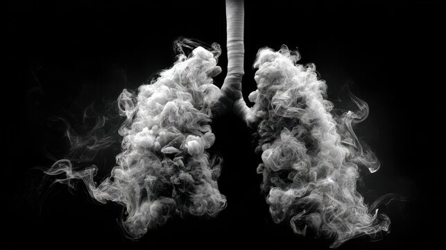 Cigarette smoke forming human lungs on black background for world no smoking day awareness.