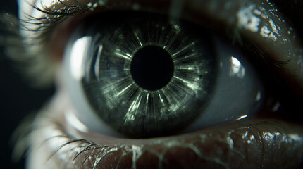 Close-up of a humanoid robot eye with glowing circuits, neural patterns, cinematic 