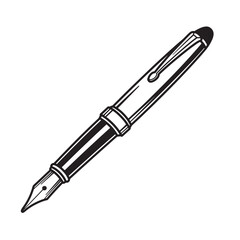 Elegant black ink fountain pen vintage art silhouette isolated against white background for creative designs