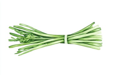 A bundle of fresh green herbs is depicted, showcasing deep colors and fine details, ideal for adding flavor to dishes and recipes