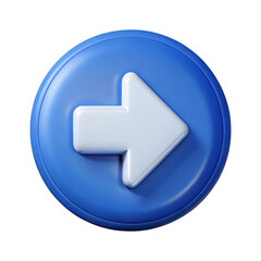 3d rendering plasticstyle icon of right arrow in blue circle shape solated on white background