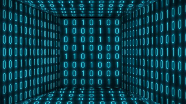 Abstract technological background. Space, walls of code, zero and one. concept of digital technology. 4K