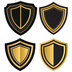 Obraz premium Elegant Gold and Black Shield Badge Set. Luxury Shield Emblem Vector Pack. Golden Security Shield Icons Collection