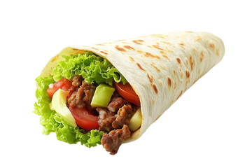Beef Burrito with Lettuce Tomato Avocado Filling Wheat Tortilla Wrap isolated on a transparent background