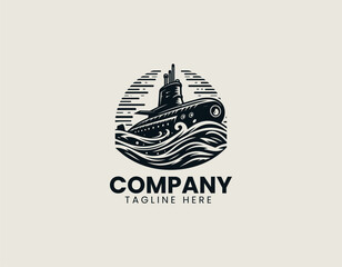 Naklejka premium Vector logo of black silhouette submarine for underwater vehicle and marine defense concept
