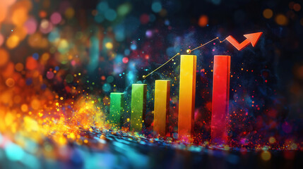 Business graph with hovering arrow reflects financial growth profit and market uptrend clearly