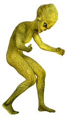 3D Rendering Green Alien on White