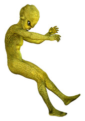 3D Rendering Green Alien on White