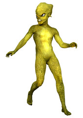 3D Rendering Green Alien on White