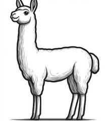 Obraz premium black and white detailed illustration of a standing llama with a calm expressed face