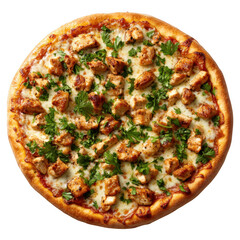 Chicken Pizza with Parsley Topping Golden Crust Isolated on a transparent background cheese mozzarella