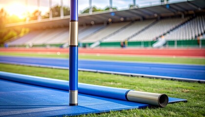 High Jump Equipment at an Outdoor Athletic Track During Sunset